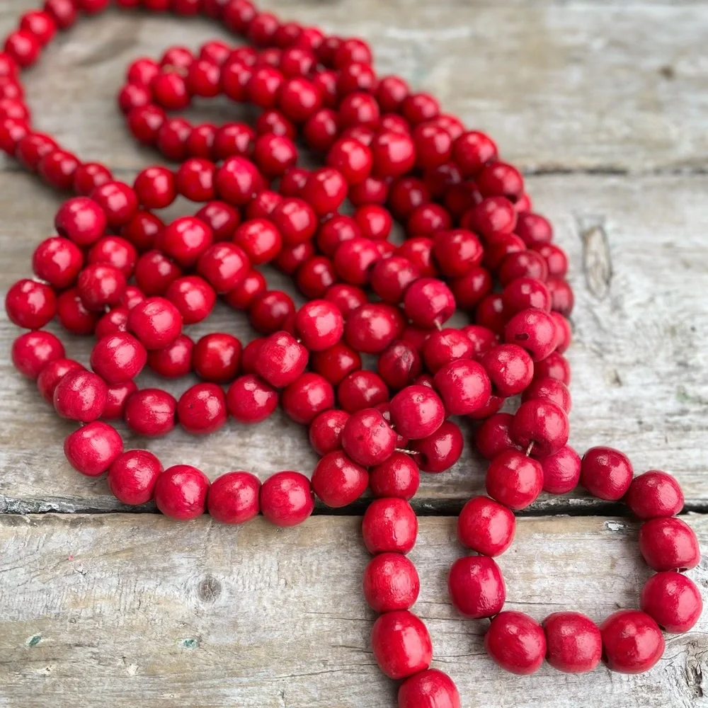 Vintage red wooded beads Christmas tree decor